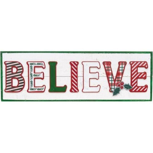 Believe Wooden Christmas Sign - Multi