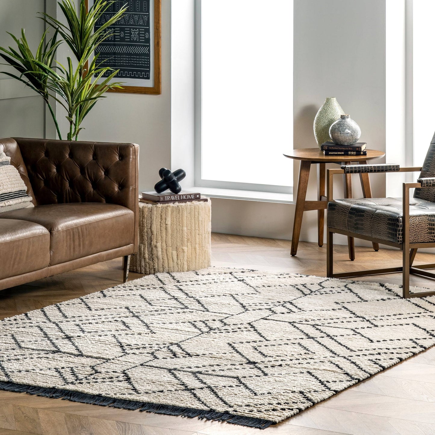 nuLOOM Carlina Modern Geometric Soft Shag Fringe Area Rug (2 8 x 8 Runner - Beige)