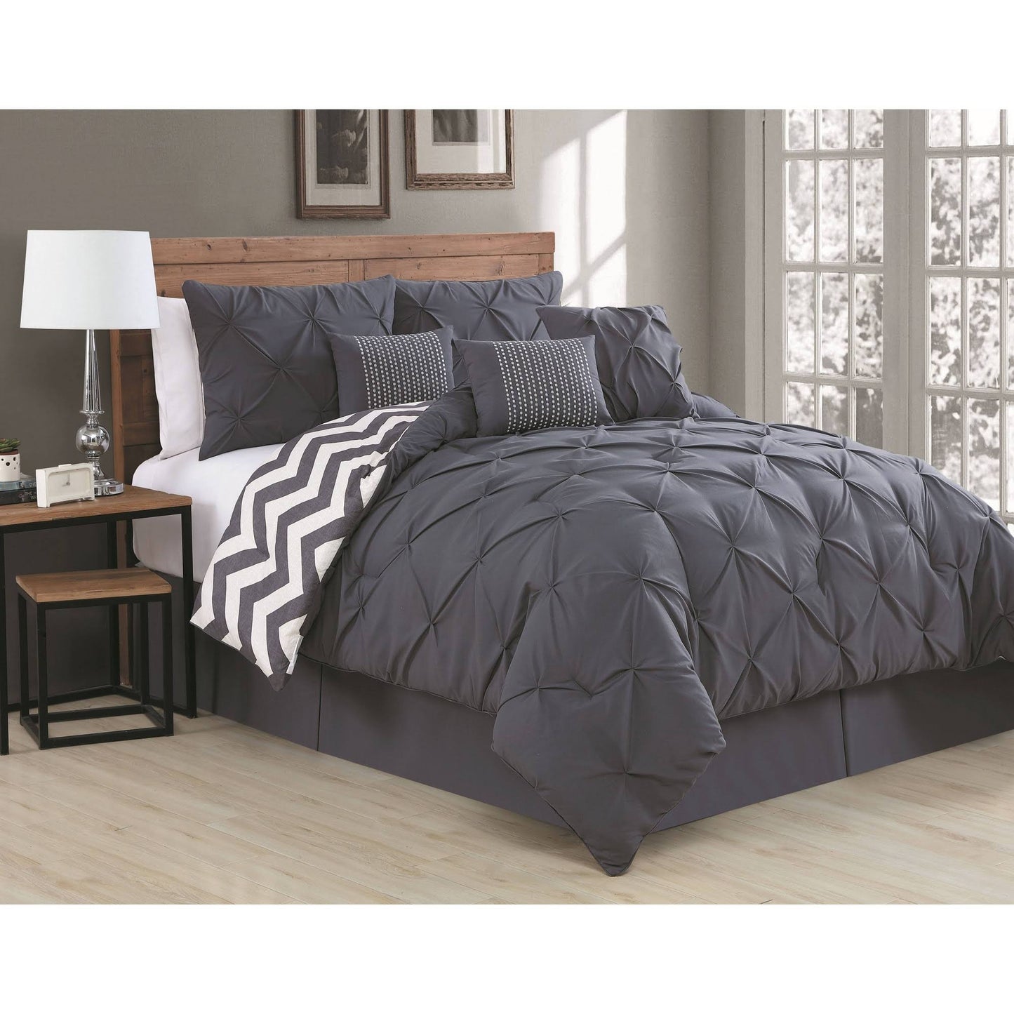 Avondale Manor Ella 7 Piece Comforter Set, Queen, Charcoal