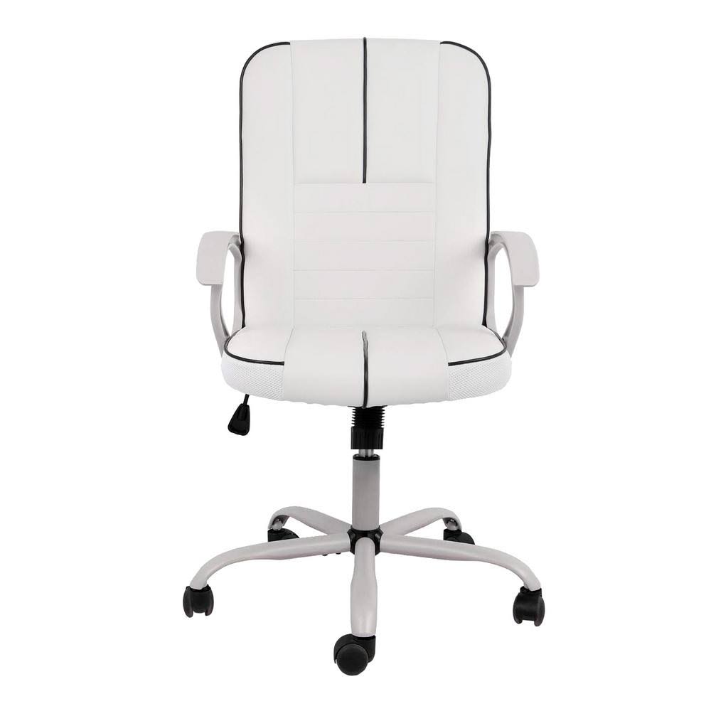 Yangming White PU Leather Desk Chair Adjustable Task Chair with Lumbar Support Work Chair Computer Chair