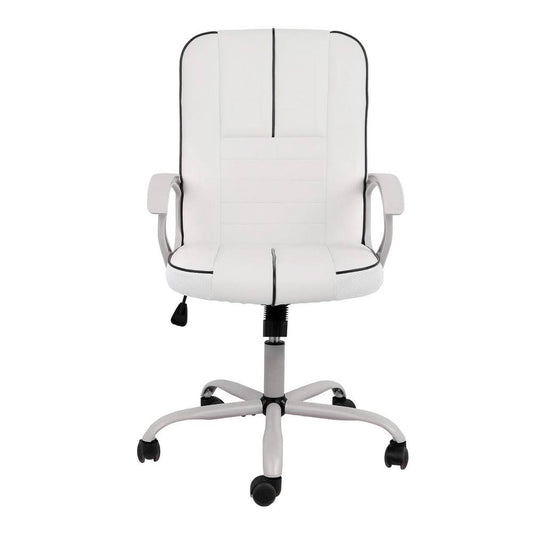 Yangming White PU Leather Desk Chair Adjustable Task Chair with Lumbar Support Work Chair Computer Chair