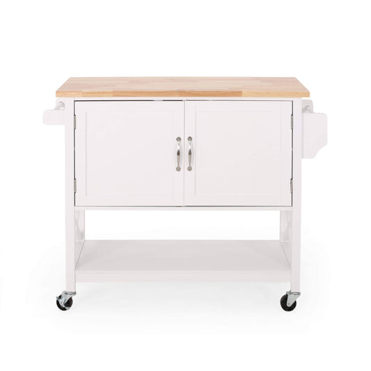 Finzer Farmhouse Kitchen Cart with Wheels by Christopher Knight Home - 43.12 W x 17.25 L x 35.25 H - White, Natura