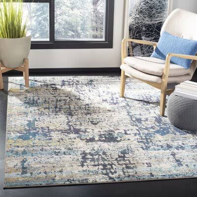 Bungalow Rose Grieve Cream/Blue Area Rug