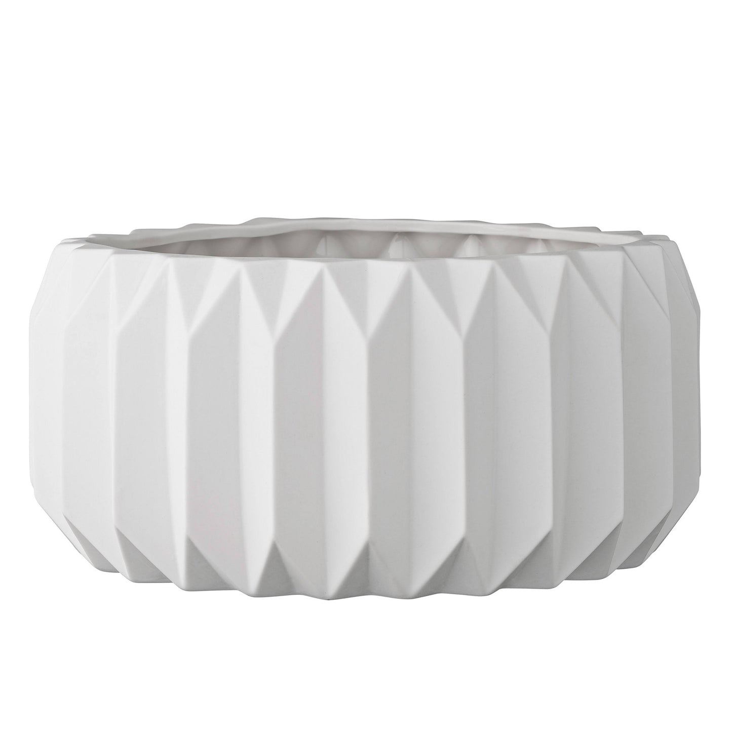 Bloomingville Shallow White Fluted Ceramic Flower Pot