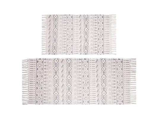 Pauwer Cotton Area Rug Set 2 Piece 4.2x2+3x2 Hand Woven Cotton Rugs with Tassel Washable Cotton Throw Rug Runner for Kitchen, Living Room, Bedroom