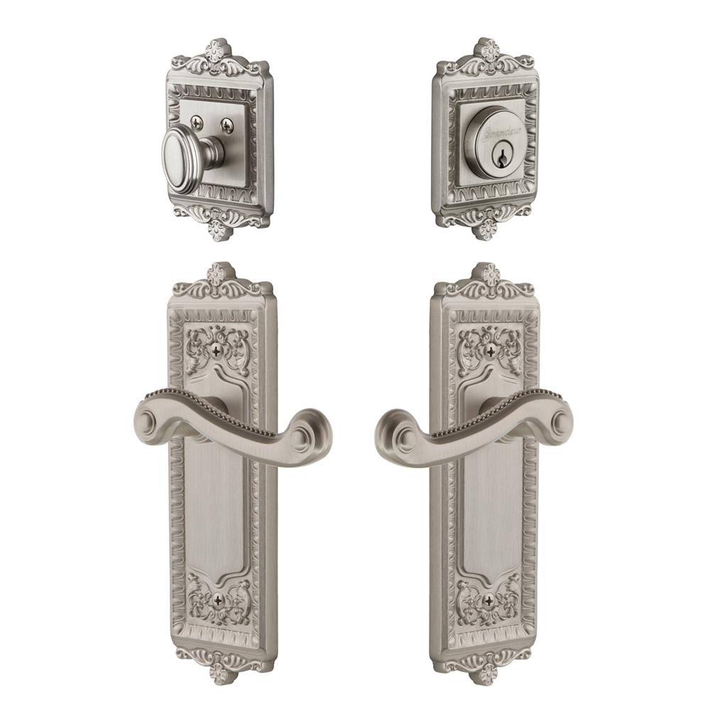 Windsor Single Cylinder Handleset with Newport Lever Grandeur Color Satin Nickel 835347