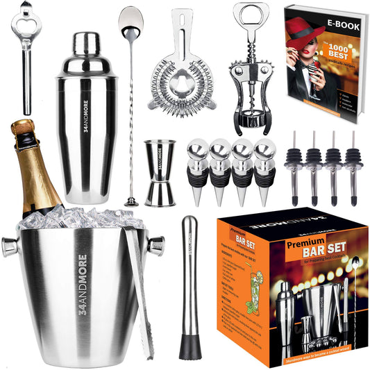 Bar Set 17-Pieces Jumbo Bartender Kit - Premium Cocktail Set Mixology Kit for Bar and Home -All-In-One Cocktail Shaker Set - Bartender Mixology