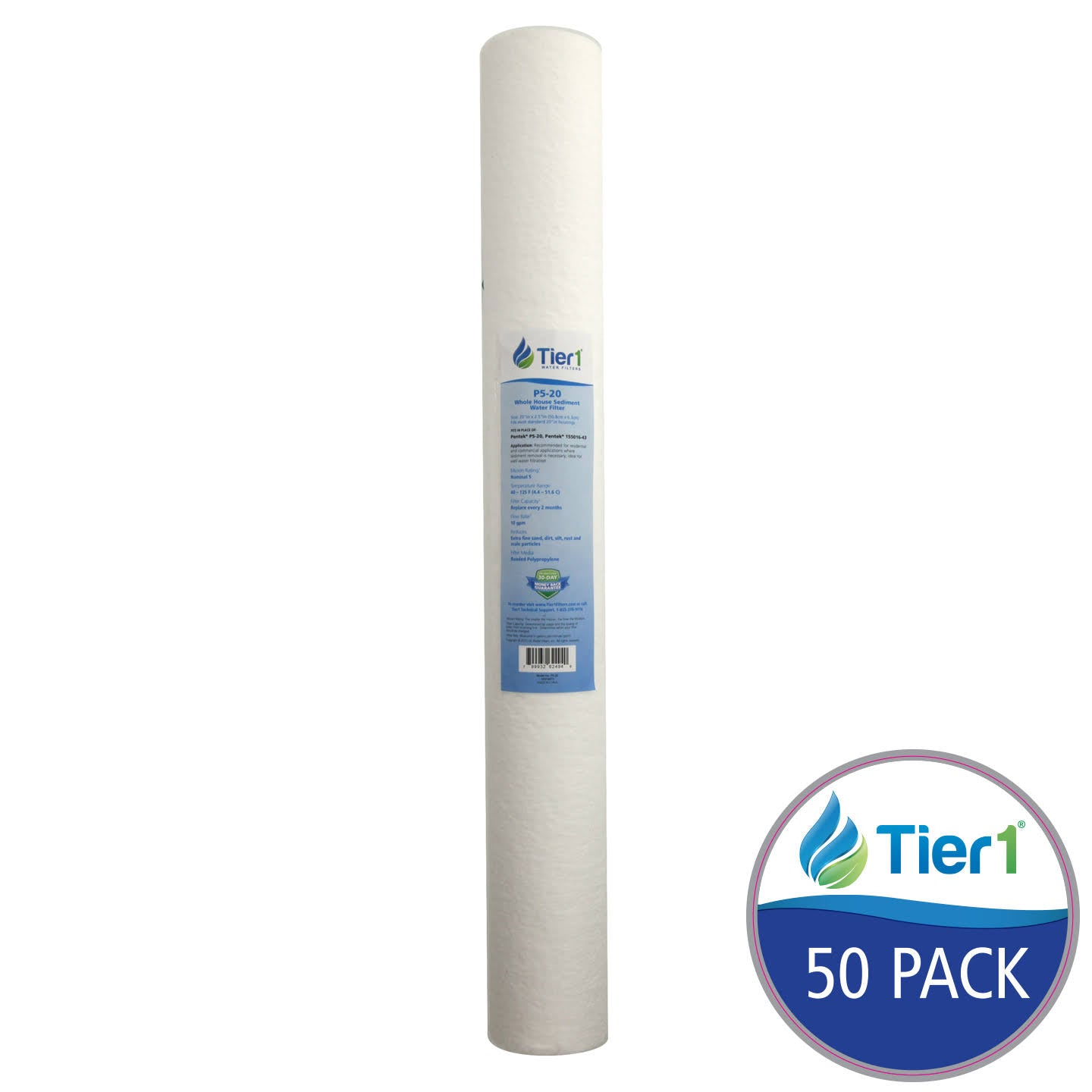 Tier1 P5-20 Micron 20 x 2 5 Spun Wound Polypropylene Sediment Pentek Replacement Water Filter 50 Pack