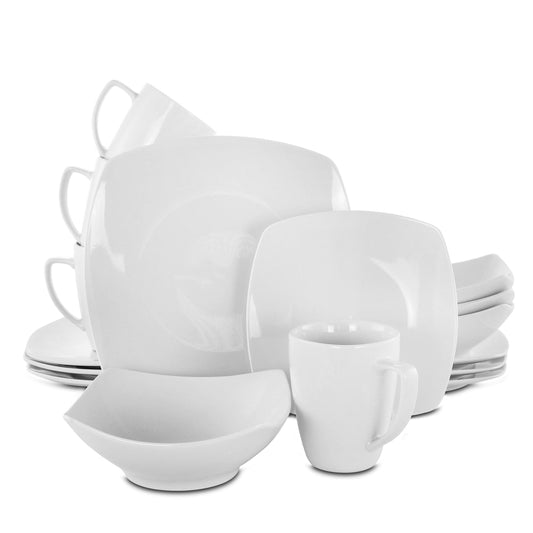 Zen Buffetware 16 Piece Square Dinnerware Set, White, Gibson