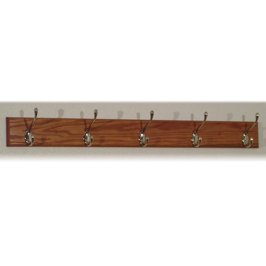 Wooden Mallet 5 Hook Coat Rack, Nickel Hooks, Medium Oak