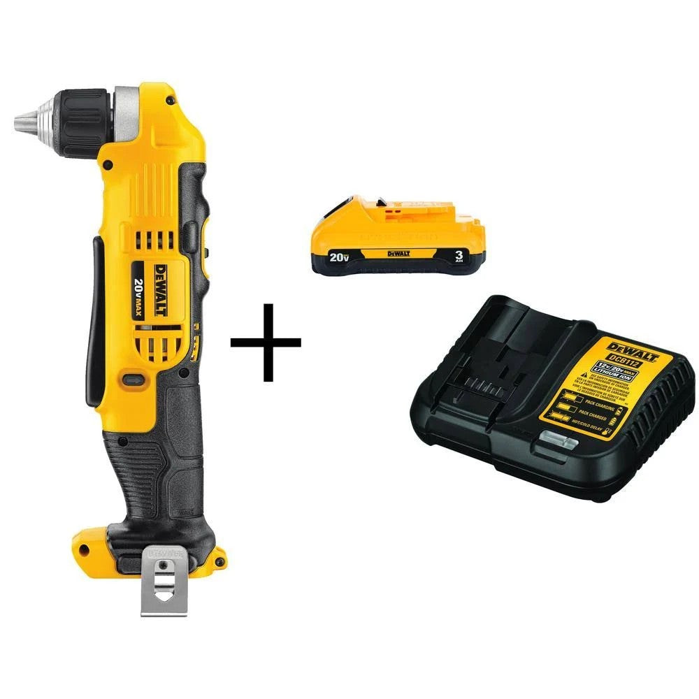 DeWalt 20-Volt Max Lithium Ion Cordless 3/8 in. Right Angle Drill (Tool-Only) with Bonus 20-Volt Max Battery 3.0Ah Charg