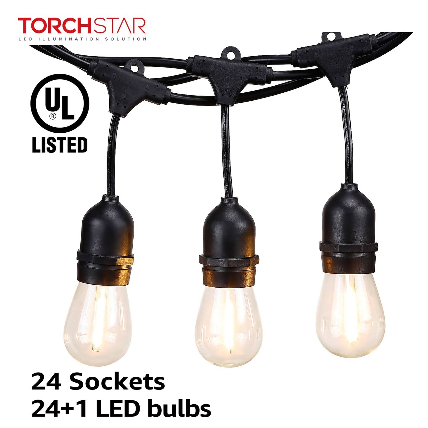 Torchstar 48ft LED Outdoor Weatherproof Commercial String Lights, Outdoor String Lights for Party, R