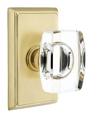 Emtek Windsor Crystal Knob w/ Rectangular Rosette Dummy Pair Satin Brass