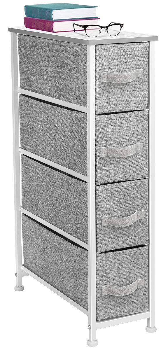 Sorbus Narrow Dresser Tower with 4 Drawers - Vertical Storage for Bedroom, Bathroom, Laundry, Closets, and More, Steel Frame, Wood Top, Easy Pull