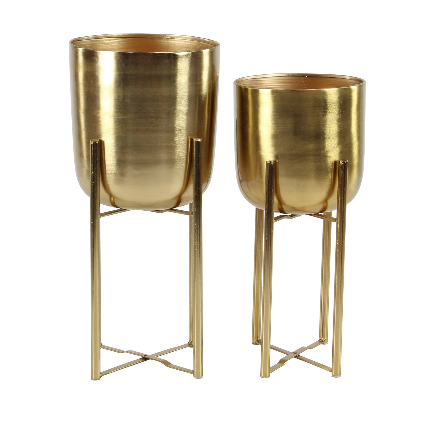 Contemporary 2-Piece Metal Pot Planter Set CosmoLiving by Cosmopolitan Color Gold