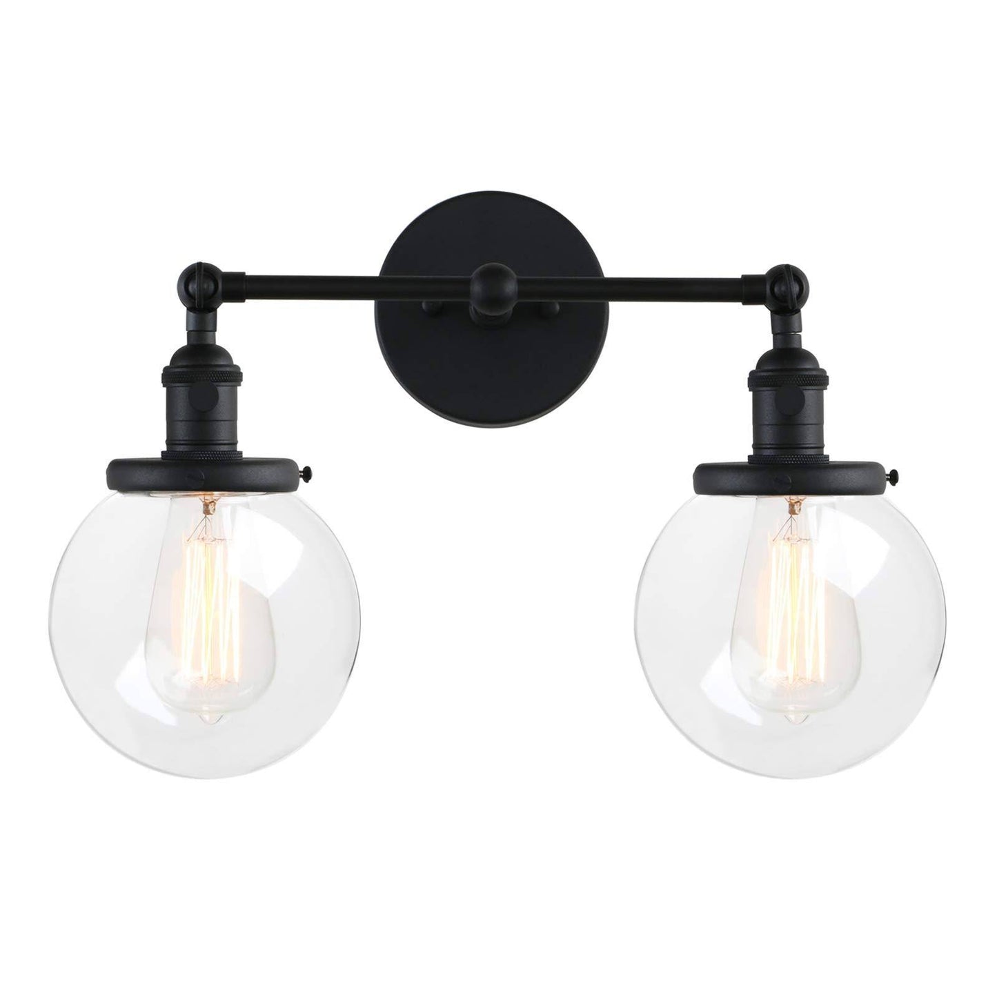 Pathson Vintage 2 Light Wall Sconce with Globe Clear Glass Shade, Black Industrial Vanity Light Fixtures for Bathroom