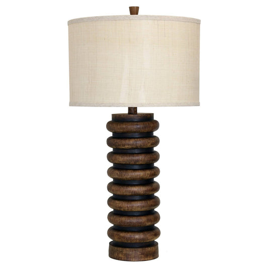 StyleCraft Dark Teak Table Lamp - Cream Hardback Fabric Shade