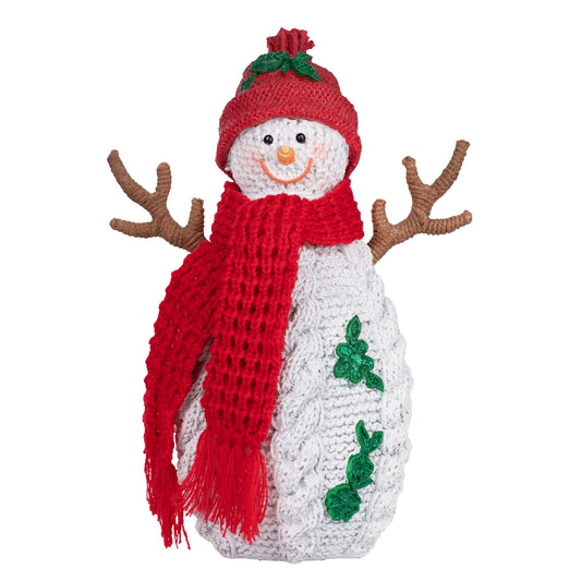 Haute Decor 10.8 in. Christmas Resin Cable Knit Mrs. Snowman