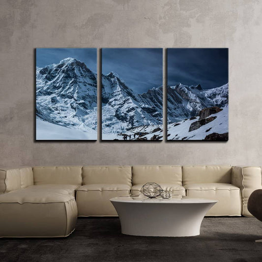 Wall26 - 3 Piece Canvas Wall Art - Landscape of Snow Covered Mountains and Travellers - Modern Home Decor Stretched and Framed Ready to Hang - 16