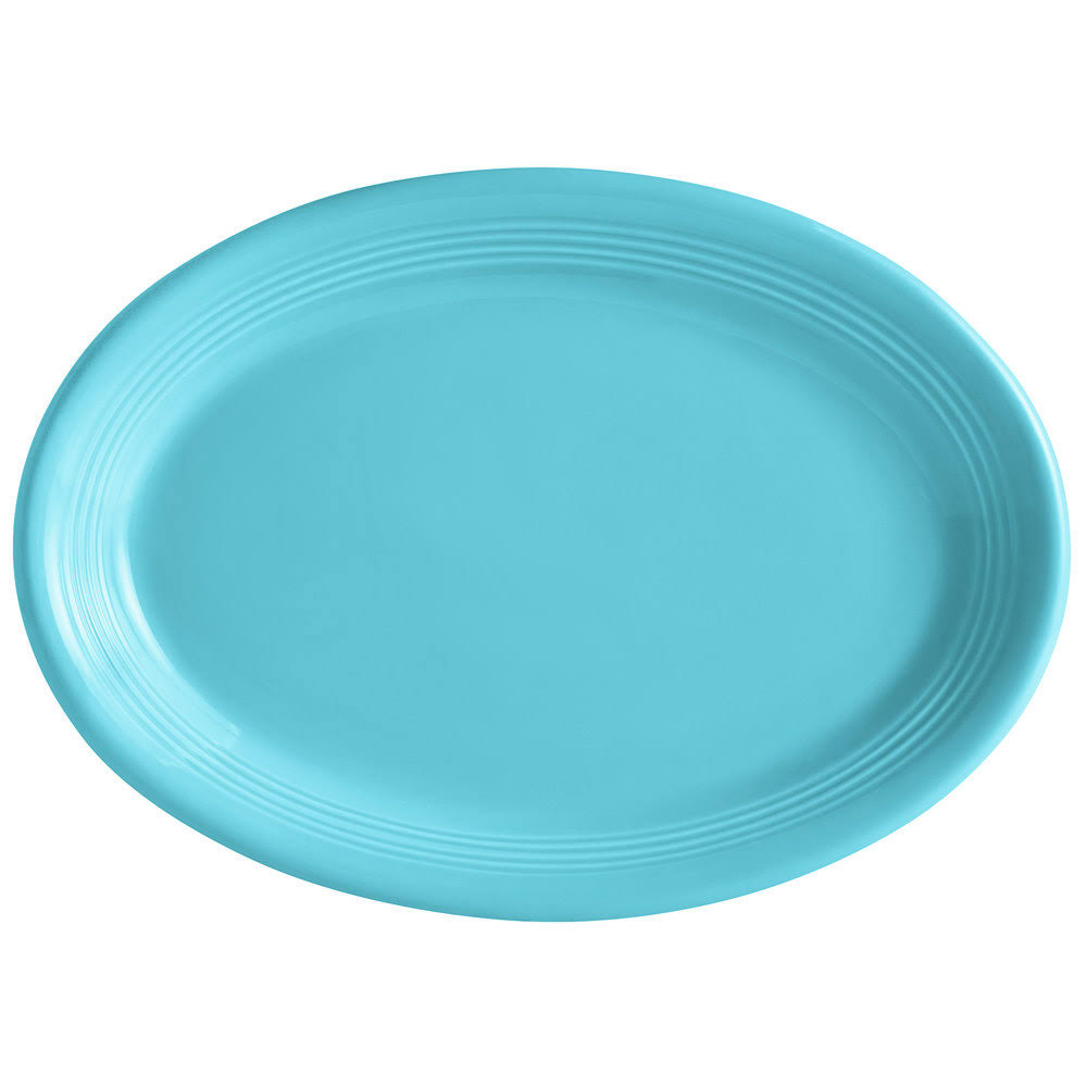 Tuxton CIH-1352 Concentrix 13 1/2 x 9 3/4 Island Blue Oval China Coupe Platter - 6/Case