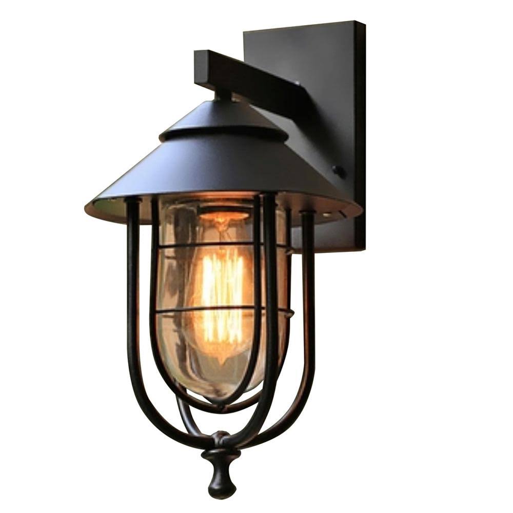 Home Decorators Collection Wisteria Collection 1-Light Sand Black Outdoor Wall Lantern Sconce with Clear Glass Shade