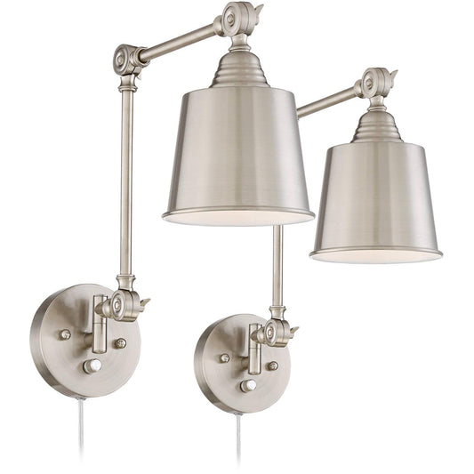 360 Lighting Set of 2 Mendes Brushed Steel Plug-In Wall Lamps