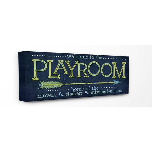 The Kids Room by Stupell Playroom Home of Mischief Makers Blue Oversized Stretched Canvas Wall Art, 13 x 1.5 x 30,