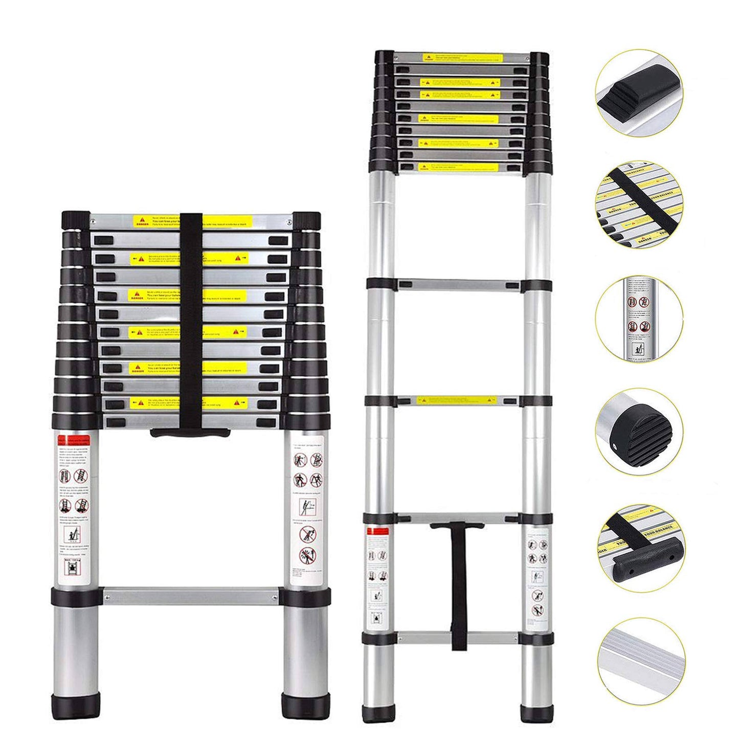 Telescoping Ladder 12.5ft/3.8m Aluminum Multi Telescopic Extension Ladder One-Button Inward Sliding Retraction