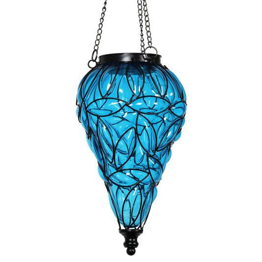 Exhart Solar Blue Tear Glass Hanging Lantern