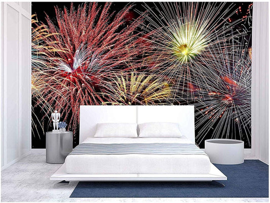 Wall26 - Colorful Panoramic View of Fireworks Over Night Sky - Removable Wall Mural | Self-Adhesive Large Wallpaper - 100x144 Inches, Size 100 x 144