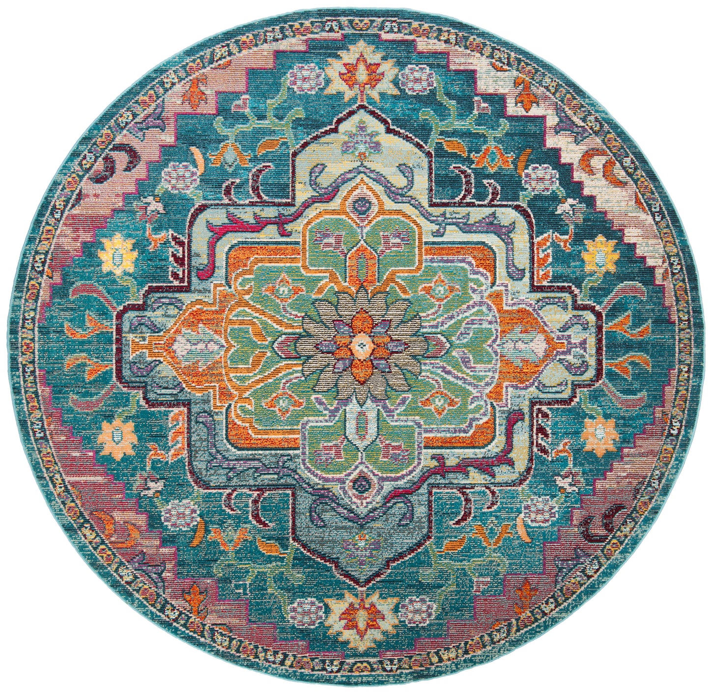 Safavieh CRS501T Crystal Teal / Rose Area Rug - 7 x 7 Round