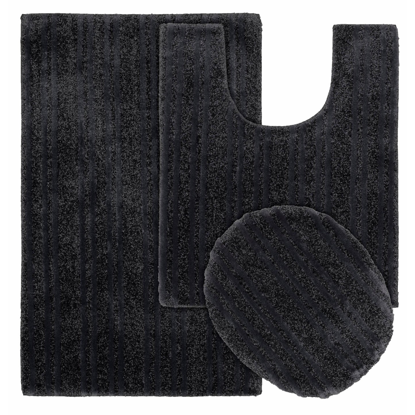 Garland Rugs Grand Isle 3 Piece Bathroom Rug Set Dark Gray