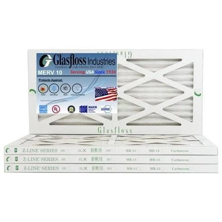 Glasfloss 12x15x1 - MERV 10 -Qty: 4 - Furnace Air Filter - Made in USA (Actual Size: 11.5 x 14.5x7/8 inch)