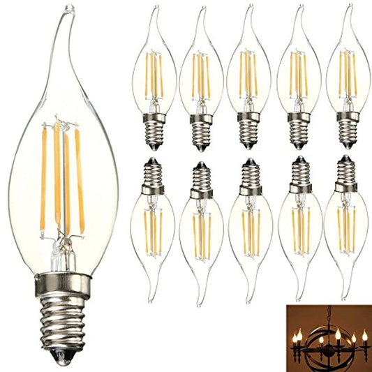 Chrasy E14 Base LED Light Bulbs 4W C35 Antique Candelabra Filament Candle Lamp Bulb, Energy Saving Warm White 2700K Vintage Style Flam