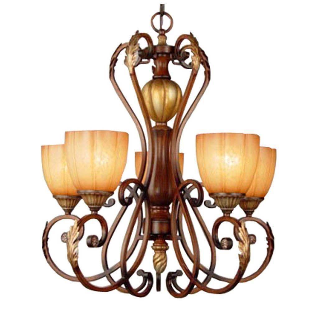 Hampton Bay 17022 Chateau DeVille 5-Light Walnut Chandelier with Glass Shades