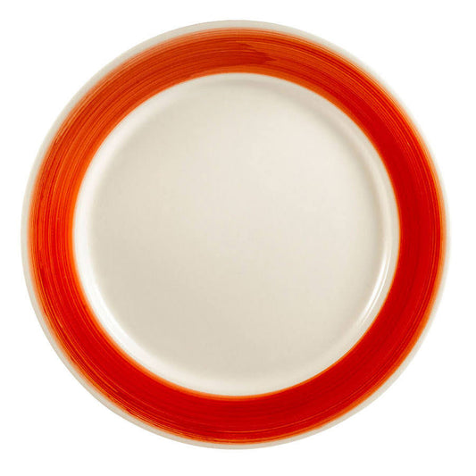 CAC China R-16-RED Rainbow Rolled Edge 10-1/2-Inch Red Platter Stoneware Round Plate, Box of 12