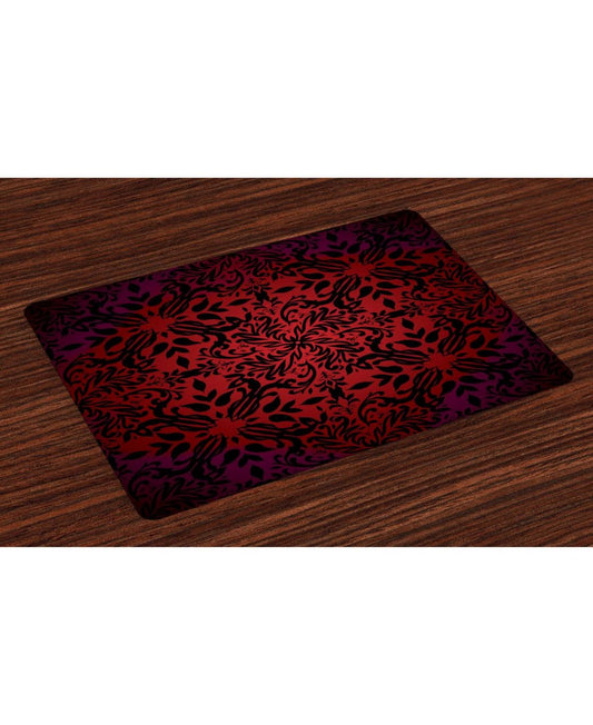 Ambesonne Red and Black Place Mats Set of 4, Mandala Oriental Design Flowers and Leaves Frame Image, Washable Fabric Placemats for Dining Table,