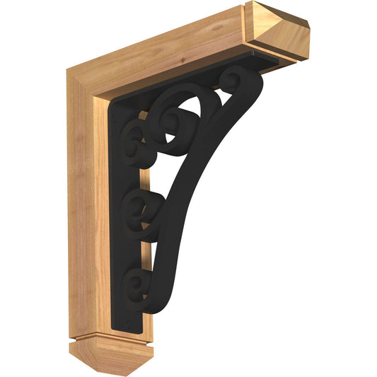 Ekena Millwork 3 1/2 inchw x 14 inchd x 16 inchh Tristan Arts Crafts Ironcrest Smooth Bracket, Western Red Cedar (2 inchw x 10 inchd x 12 inchh Iron Bracket)