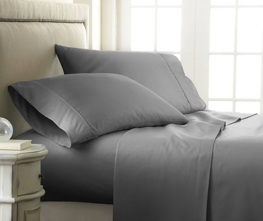 Checkered-Embossed 4-Piece Bed Sheet Set, Full