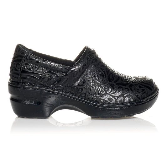 B.O.C. Womens Peggy Tooled Leather Clogs, Black, Wide