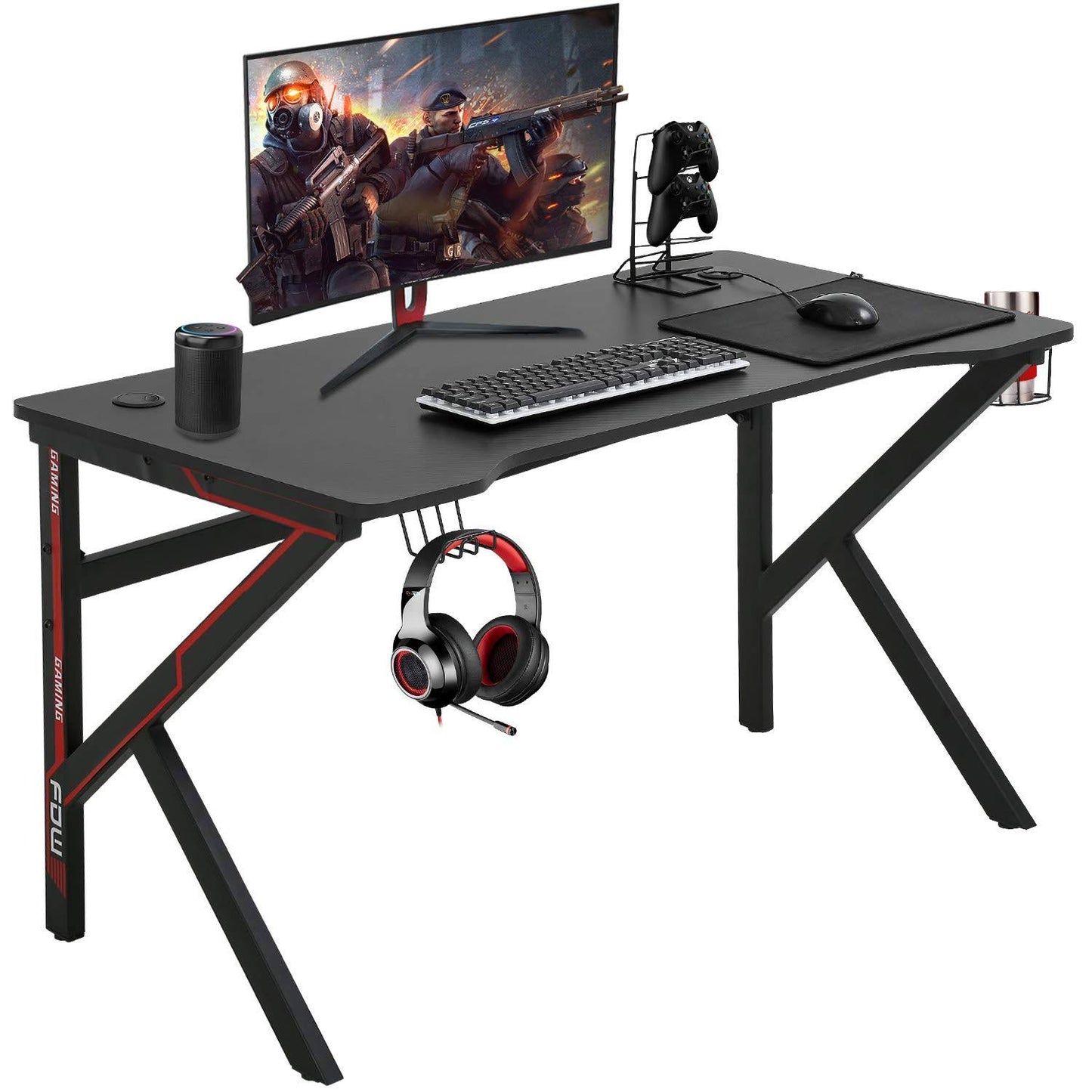 BestOffice Gaming Desk Computer Desk Home Office Desk Extra Large Modern Ergonomic Black PC Carbon Fiber Writing Desk Table with Cup