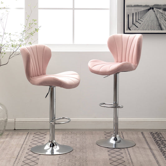 Ellston Upholstered Adjustable Swivel Barstools, Set of 2 (Pink)