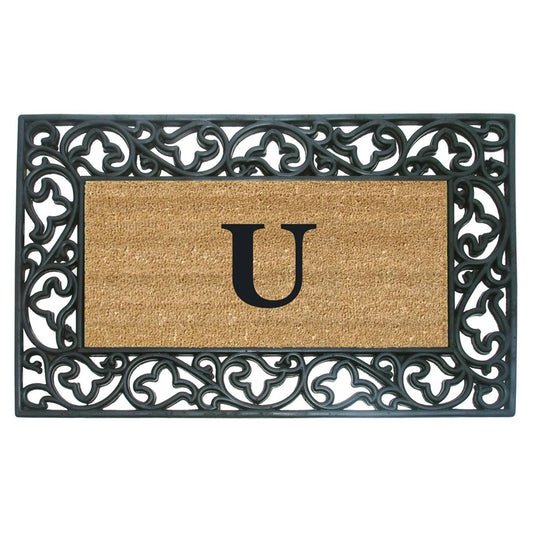 Nedia Home 18020U Acanthus Border 24 x 57 in. Rubber-Coir Doormat Monogrammed with U