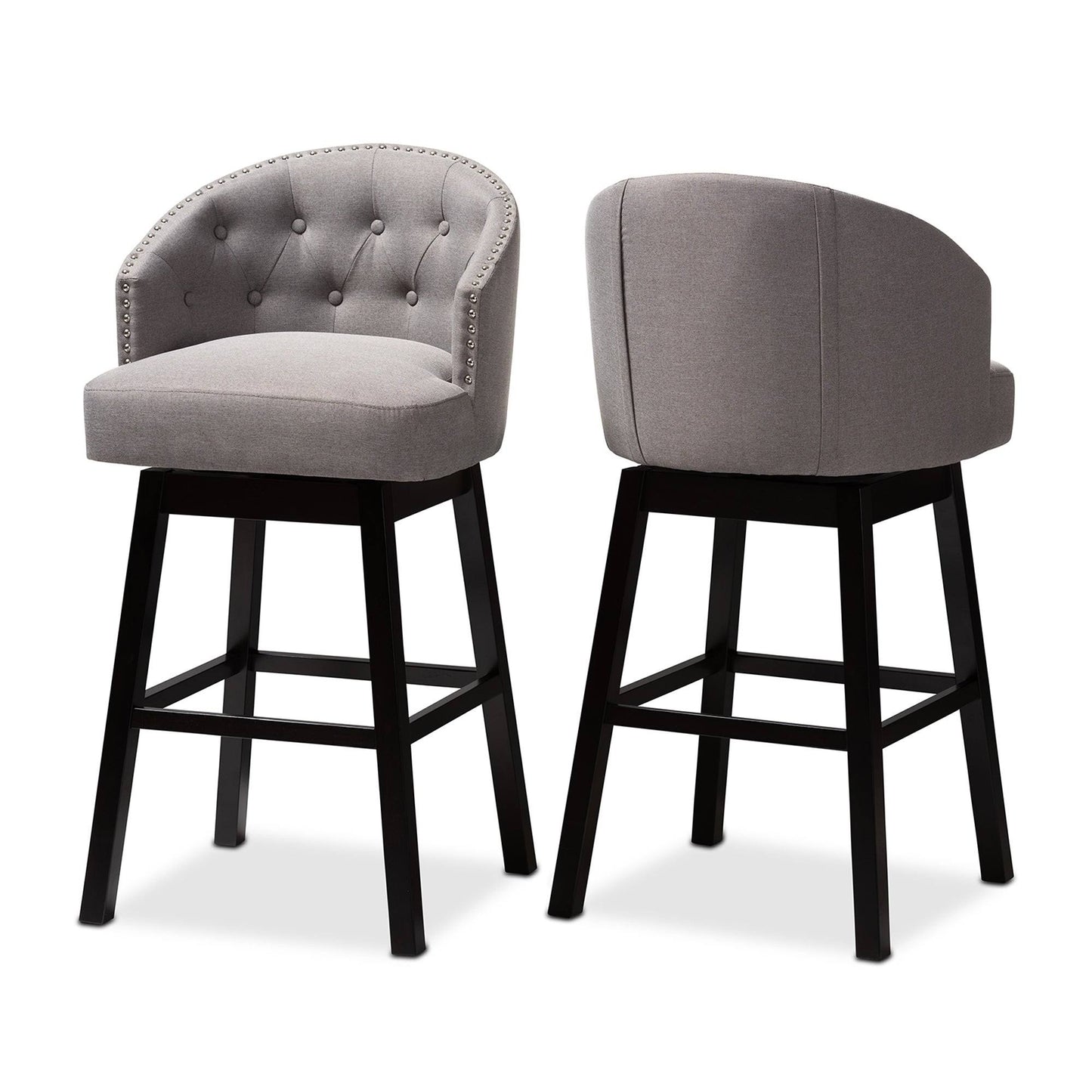 Baxton Studio Transitional Swivel Bar Stool 2-Piece Set, Size Grey, Gray