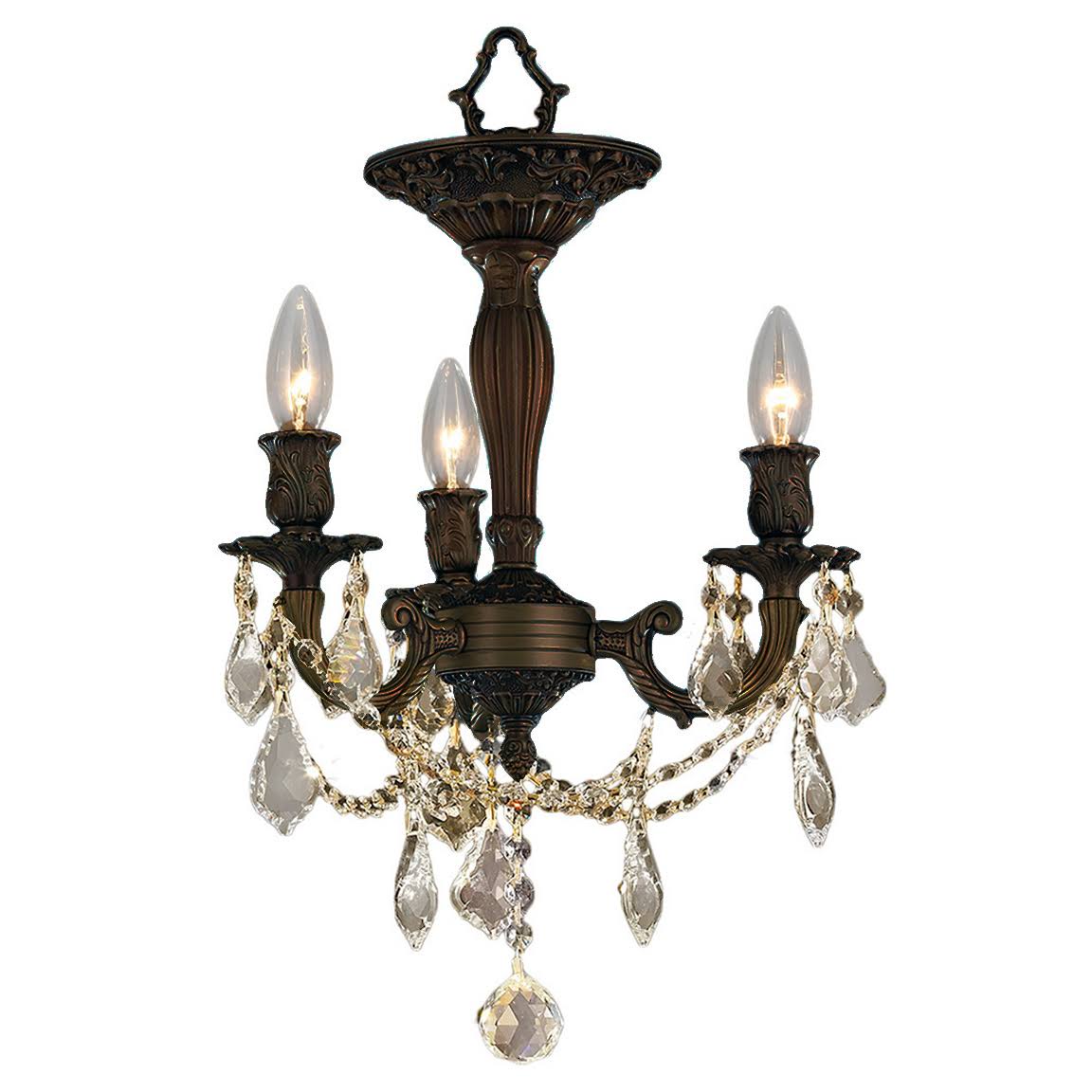 Worldwide Lighting Windsor 3-Light Dark Bronze Finish and Golden Teak Crystal Semi Flush