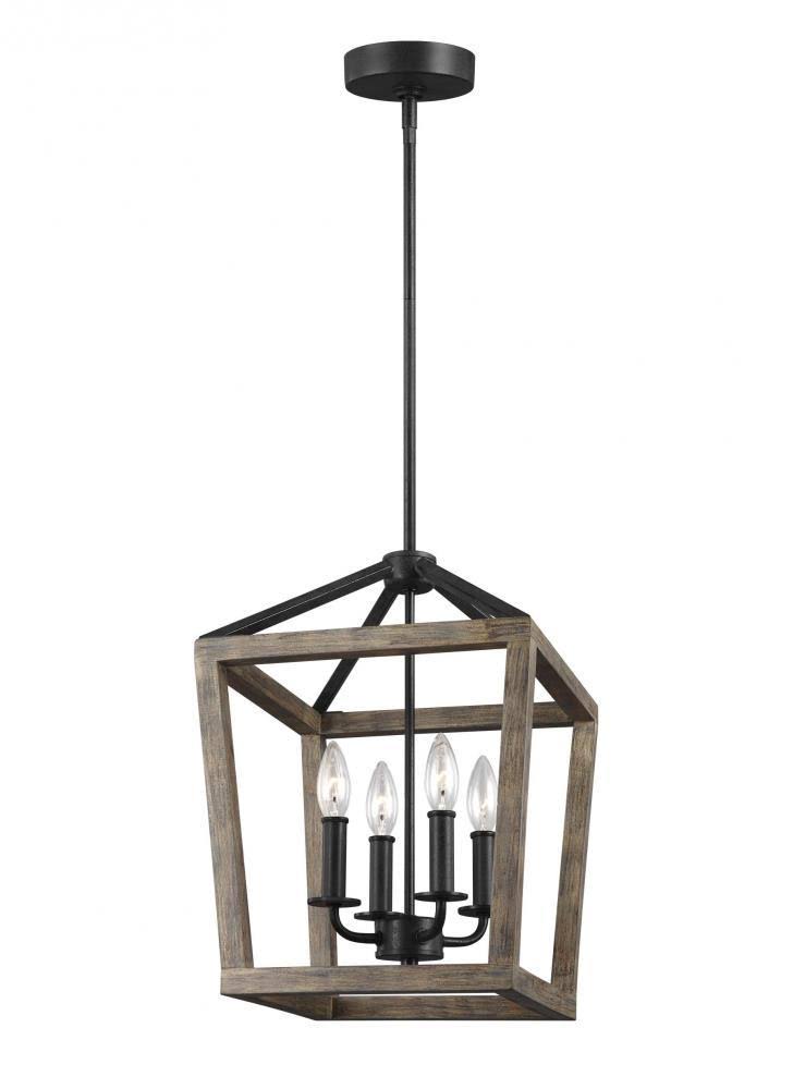 Feiss F3190/4WOW/AF Gannet Chandelier, Weathered Oak Wood / Antique Forged Iron, Gray