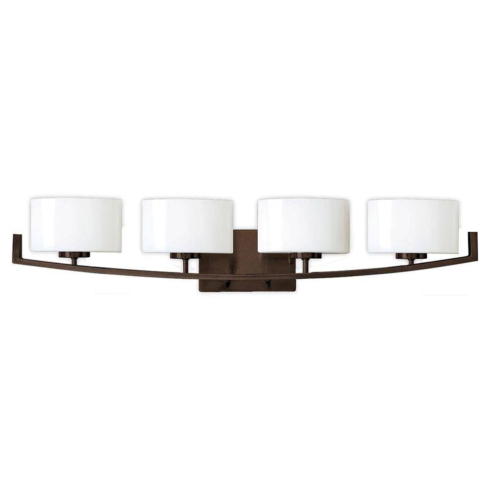 Hampton Bay Burye 4-Light Oil Rubbed Bronze Vanity Light with Etched White Glass