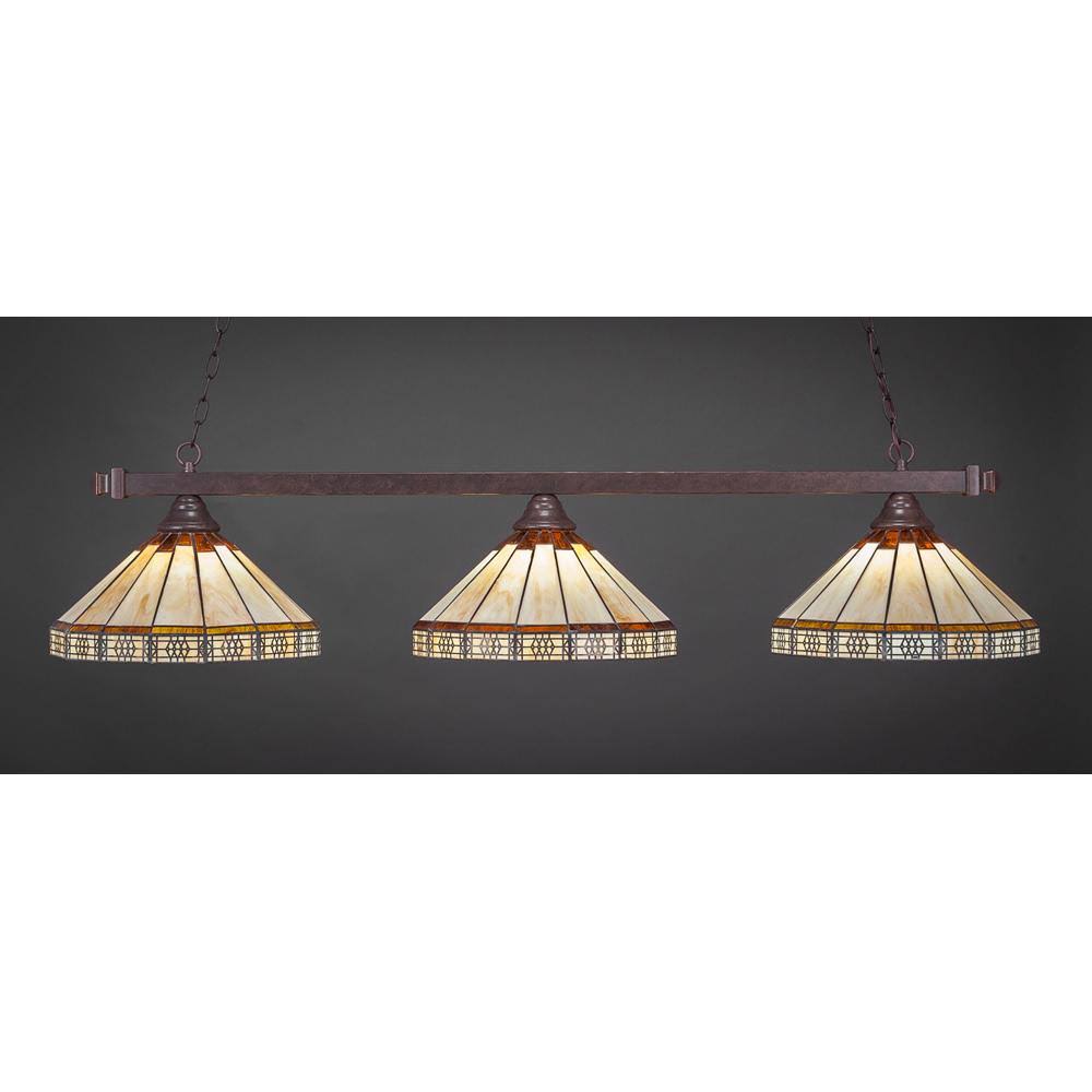 Toltec Lighting-803-DG-964-Square - Three Light Billiard with Glass Options Honey/Brown Mission