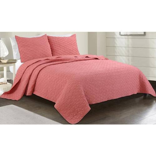 Coastal Home Coral Crinkle Quilt Set Pink King