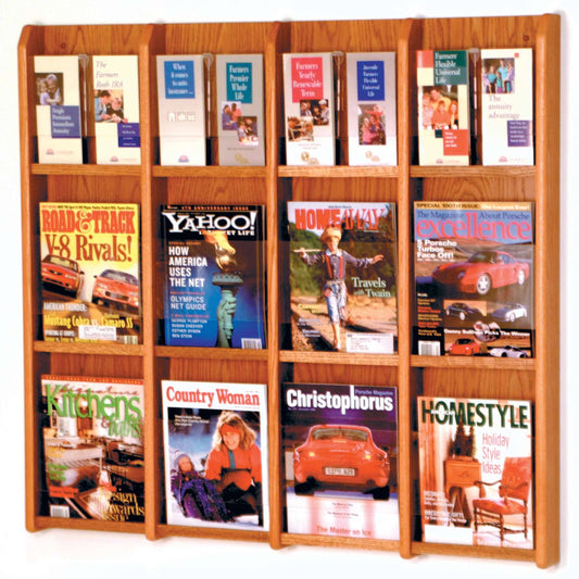 Wooden Mallet 12 Magazine / 24 Brochure Wall DISPLAY; Medium Oak